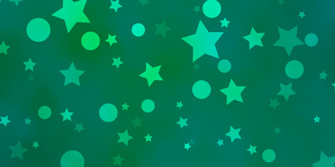 Light Green vector background with circles, stars.