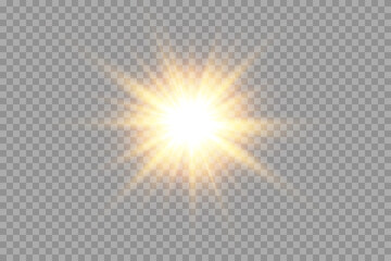 Vector transparent golden sunlight special lens flare light effect. sun glare on the front lens. Vector blur in bright light. Decor element.