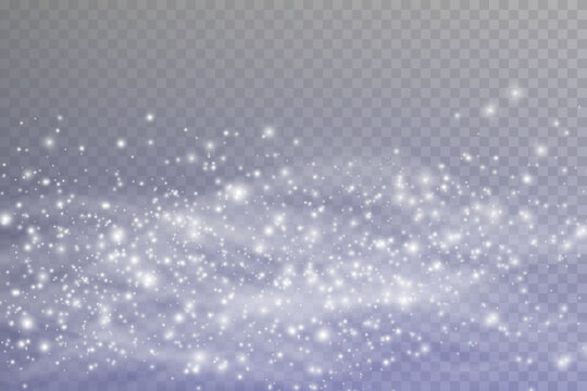 Winter blizzard with sparkles of snow on a transparent background, cold winter wind, cold. Christmas night, holiday illustration.
