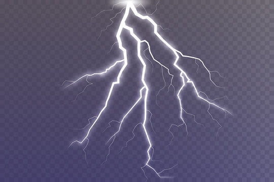 Set of lightning magical and bright light effect. Thunderstorm with lightning and clouds. Vector illustration. Discharge electrical current. Charge current. natural phenomena.