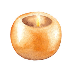 Watercolor yellow candle isolated on white background. Illustration for beauty salon and wellness center.