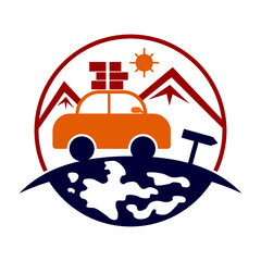traveling car world logo Icon Illustration Brand Identity