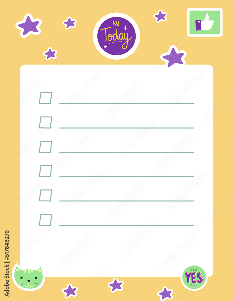 Poster planner sticker. to do list. tasks planning. priority goals. today plan. diary empty sheet. cartoon 