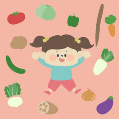 野菜が大好きな女の子のイラスト素材