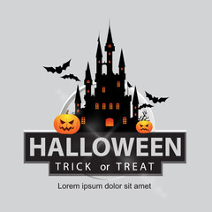 Happy Halloween greetings with white lettering logo design and halloween element images