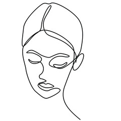 continuous one line hand drawing of woman face line art feminine