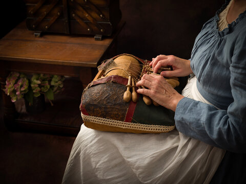 Lace making medieval reenactment