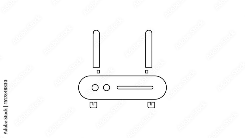 Poster black line router and wi-fi signal icon isolated on white background. wireless ethernet modem router
