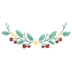 Strawberry wreath floral frame on a white background