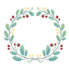 Fototapeta premium Strawberry wreath floral frame on a white background