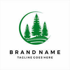 Pines tree logo evergreen design vector