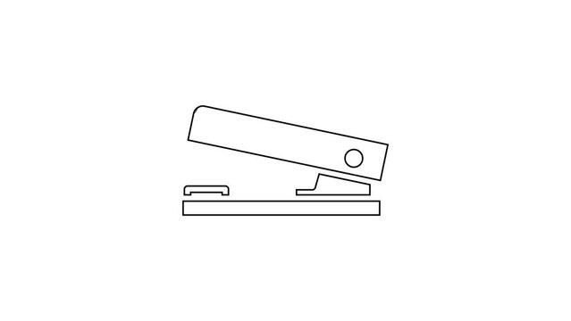 Black line Office stapler icon isolated on white background. Stapler, staple, paper, cardboard, office equipment. 4K Video motion graphic animation
