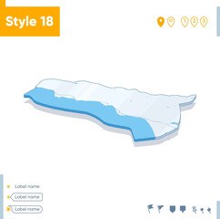 Abkhazia - 3d map on white background with water and roads. Vector map with shadow.