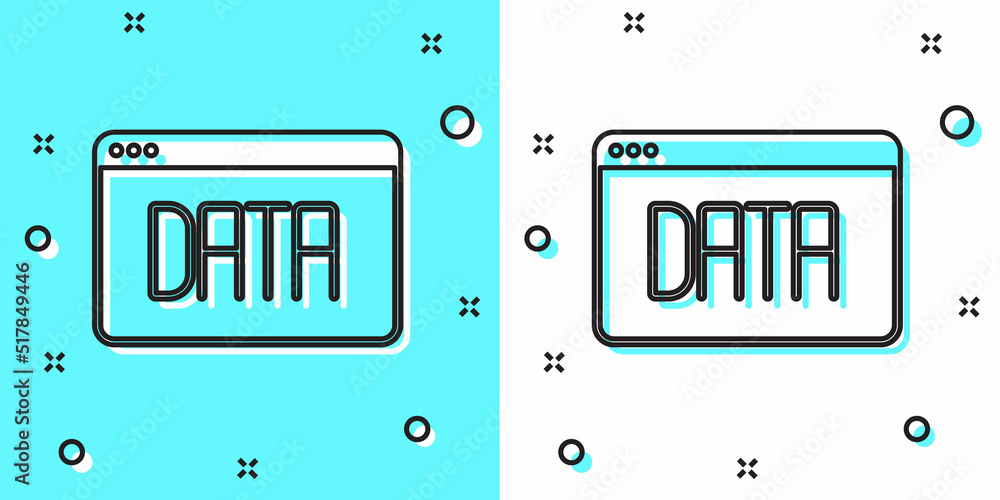 Poster black line data analysis icon isolated on green and white background. business data analysis process