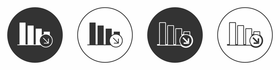 Black Financial growth decrease icon isolated on white background. Increasing revenue. Circle button. Vector