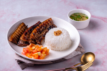 Inihaw na Liempo-Grilled Pork Belly with tomato and vinegar dip on the side