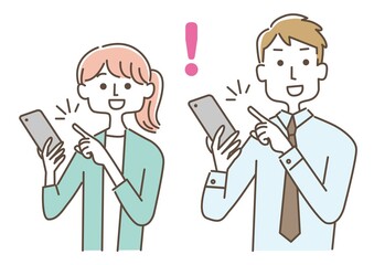スマートフォンを操作する男女セット