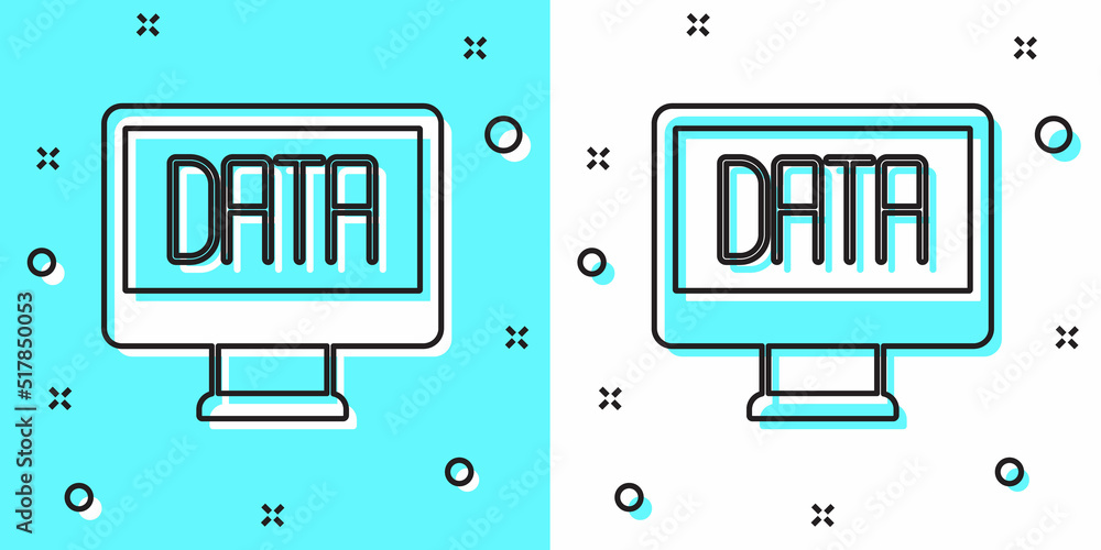 Poster black line data analysis icon isolated on green and white background. business data analysis process