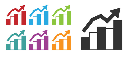 Black Financial growth increase icon isolated on white background. Increasing revenue. Set icons colorful. Vector