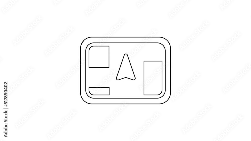 Poster black line gps device with map icon isolated on white background. 4k video motion graphic animation