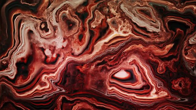 Desert brown agate flowing liquid abstract with folds and seamless looping evolving distorted waves, relaxing and fascinating meditative background video.