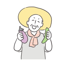 野菜の収穫を楽しむおじいちゃん