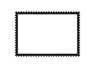 Postage stamp frame. Empty border template for postcards and letters. Blank rectangle and square postage stamp with perforated edge. Vector illustration isolated on white background.