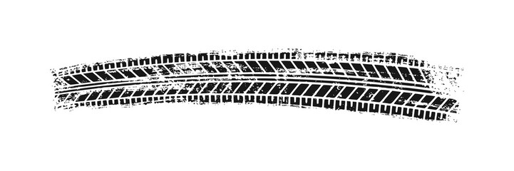 Auto tire tread grunge element. Car and motorcycle tire pattern, wheel tyre tread track. Black tyre print. Vector illustration isolated on white background. © Elena Pimukova