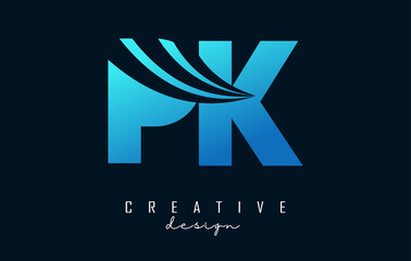 Creative blue letters Pk p k logo with leading lines and road concept design. Letters with geometric design.