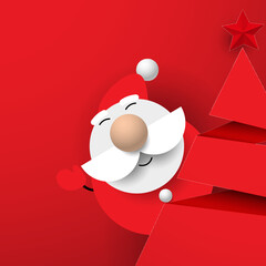 Święty Mikołaj za choinką. Ilustracja wektorowa - obrazy, fototapety, plakaty