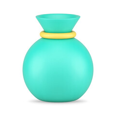 Green glossy circle tied sack for carrying gifts and cash money realistic 3d icon vector