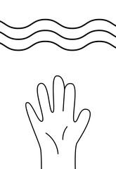 A modern linear and simple poster of psychological health. The concept of finding and preserving one's own identity. A hand drowning in the waves of its own thoughts