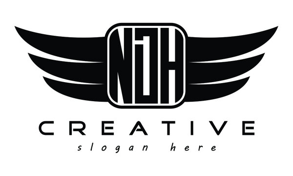 NDH three Letter Wings minimalist creative concept flag Flying abstract Initial wing symbol icon professional logo design, Vector template