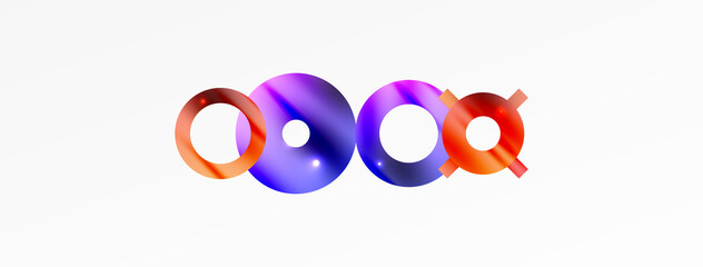 Minimal geometric abstract background. Shiny and glossy circle, line and round shapes design. Trendy techno business template for wallpaper, banner, background or landing