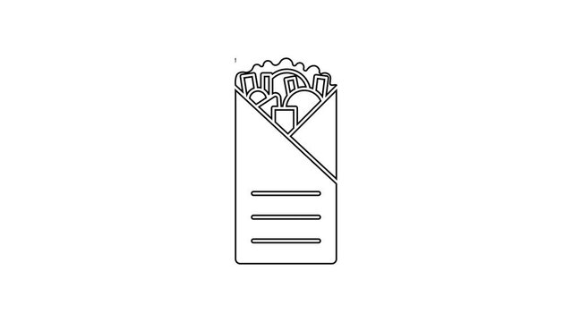 Black line Doner kebab icon isolated on white background. Shawarma sign. Street fast food menu. 4K Video motion graphic animation