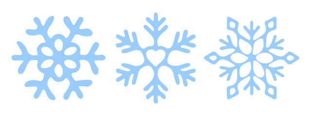 Fototapeta premium Blue Snowflakes on a white background. Isolated elements in a flat style. Stylish set for your New Year or Christmas design. Vector illustration. 