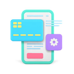 Credit card payment application smartphone settings shopping online transaction 3d icon vector