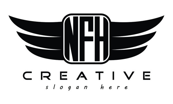 NFH three Letter Wings minimalist creative concept flag Flying abstract Initial wing symbol icon professional logo design, Vector template