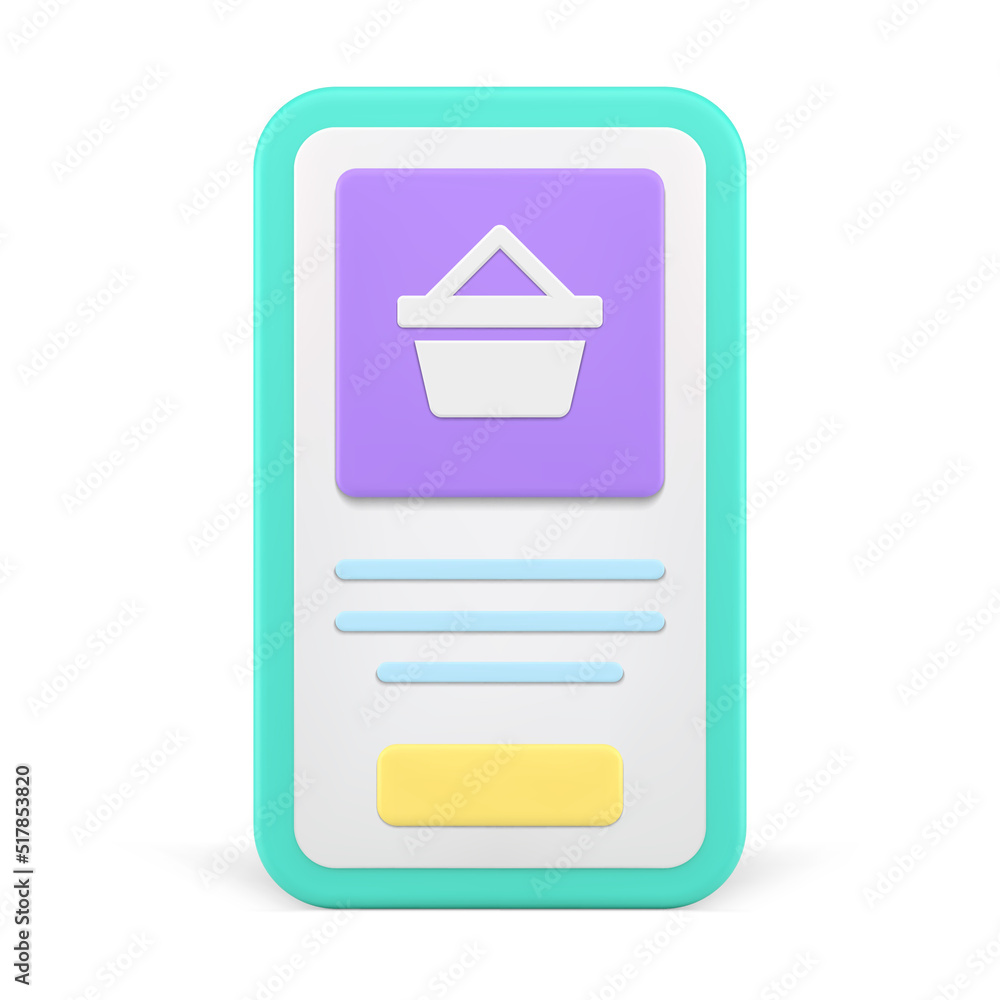 Poster online grocery shopping smartphone screen user interface application realistic 3d icon vector