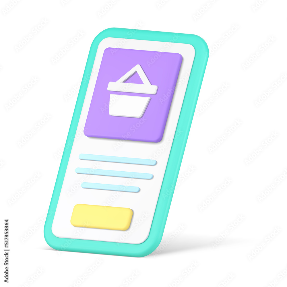 Poster online shopping smartphone app order buying service user interface realistic 3d icon vector