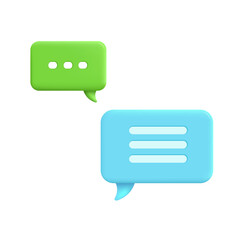 Trending blue and green 3D message notification icon on white background