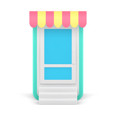 Smartphone app online shopping log in sign up entrance with window canopy awning 3d icon vector