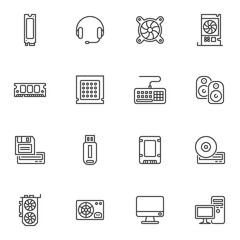 PC components line icons set