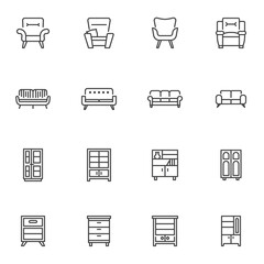 Furniture shop line icons set