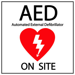 AED,automated external defibrillator / aed sign with heart and electricity symbol flat vector icon	
