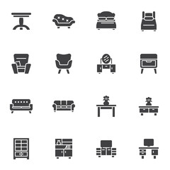 Furniture, home decor vector icons set