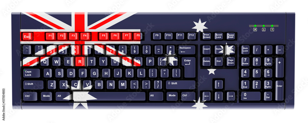 Poster australian flag painted on computer keyboard. 3d rendering