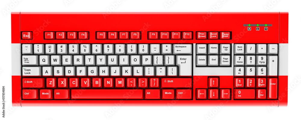 Poster austrian flag painted on computer keyboard. 3d rendering
