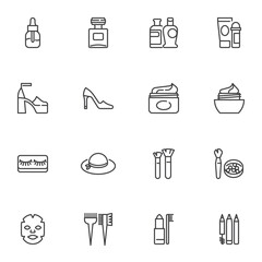 Beauty and fashion accessories line icons set