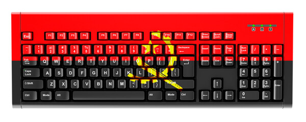 Angolan flag painted on computer keyboard. 3D rendering
